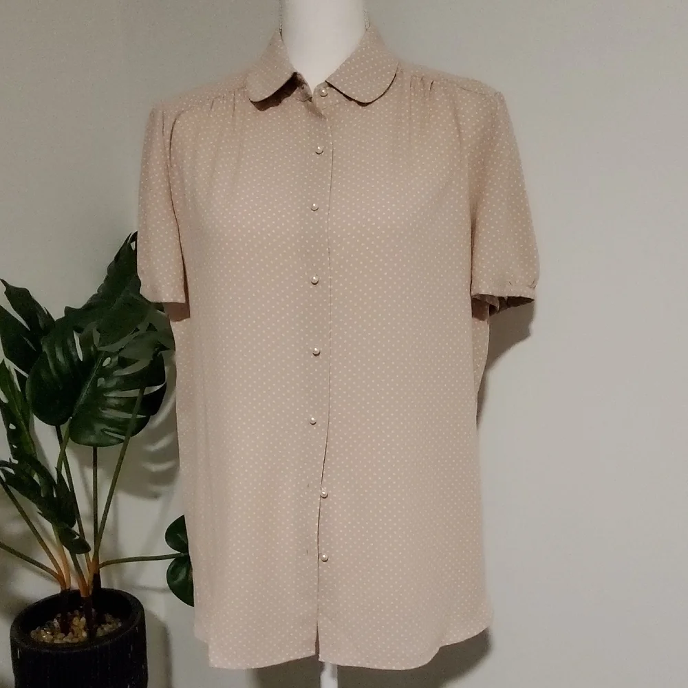 Anne Klein Beige Polka Dot Blouse
